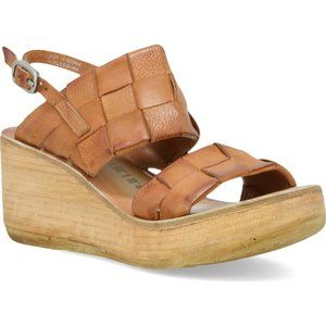 A.S.98 NASSER PLATFORM HAND WOVEN BURNISHED SANDALS WHISKEY BROWN 39 (D1)